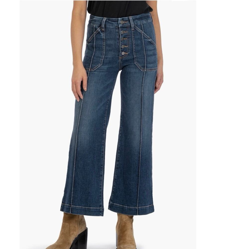 Kut from the Kloth Meg Exposed Button High Waist Ankle Wide Leg Jeans Size 8